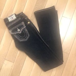 True religion flare leg jeans, pink stitching